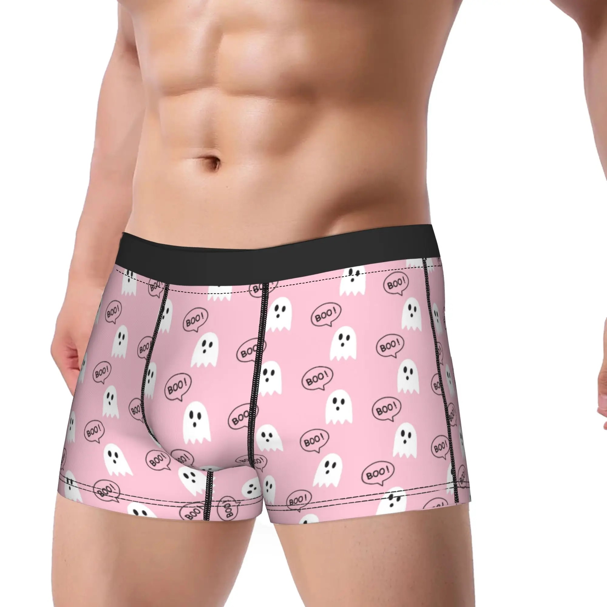 Pink Ghosts Men's Underwear Happy Halloween  Boxer Briefs Shorts Panties Funny Soft Underpants for Male S-XXL