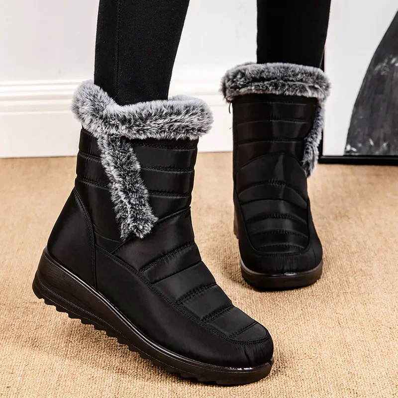 Plus Size 44 Warm Long Plush Snow Boots Women 2026 Non Slip Waterproof Winter Boots for Woman Faux Fur Thick Plush Ankle Booties