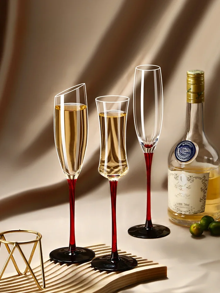 Europeu Red Rod Champagne Glass Set, Cálice De Cristal Criativo, Caixa De Presente Incluída