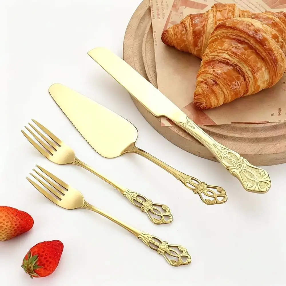 Exquisite Palace Style Stainless Steel Cutlery Set Cake Spatula Fork For Afternoon Tea Wedding Party Decor