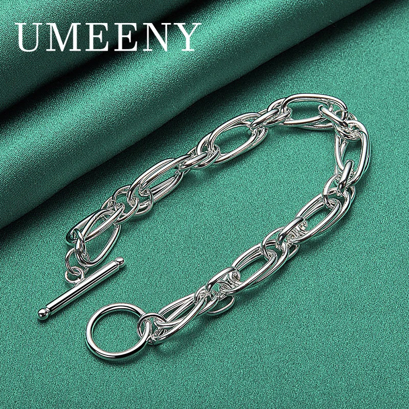 

Exquisite 925 Sterling Silver 8 Inch Simple Geometric Bracelet for Women Jewelry Engagement Party Gift