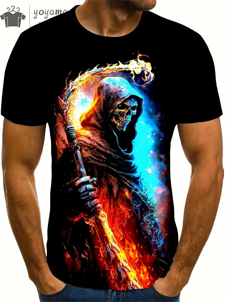 Men's Horror Skull Print T-shirt, 3D Printed, Vintage, Crew Neck, Short Sleeve, Stylish, Breathing, Streetwear, Summer