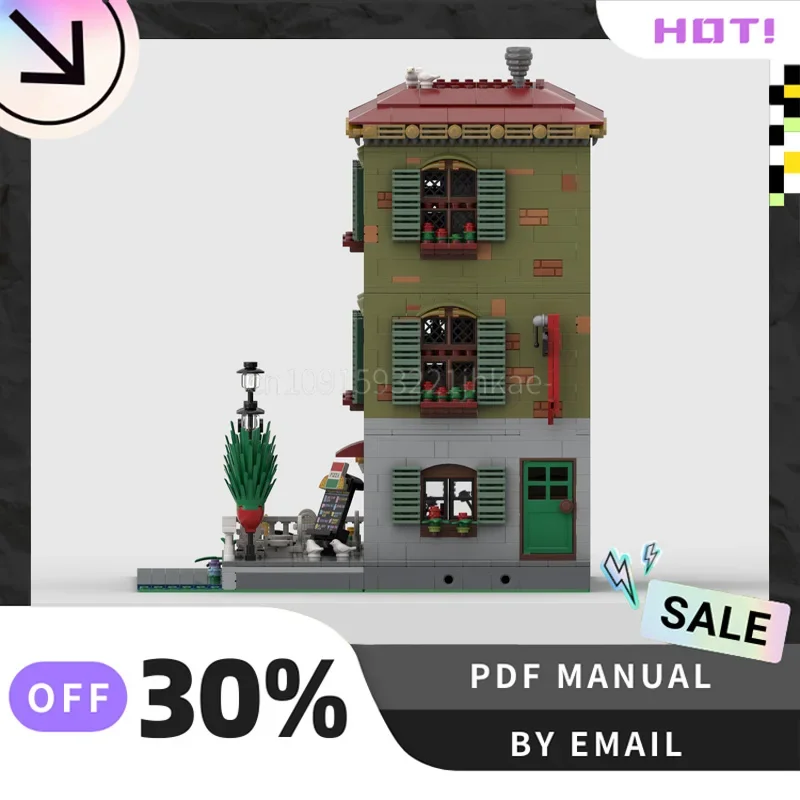 [2899PCS] Dostosowane MOC Pizzeria i sklep z płytami Kreatywny zestaw klocków STEM Zabawki edukacyjne Zestaw modeli konstrukcyjnych Prezenty