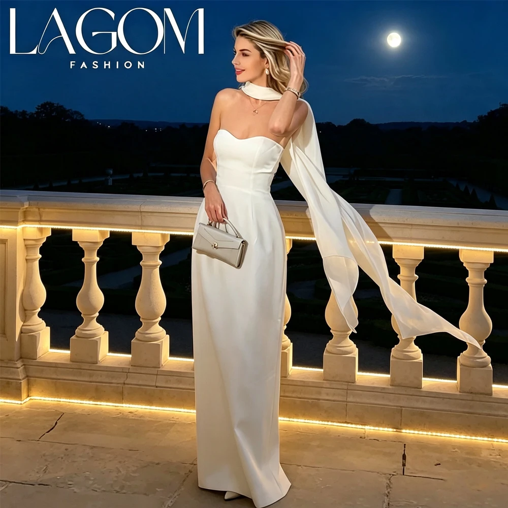 Lagom Elegant Minimalist White Sweetheart Satin Detachable Neck Flowing Scarf Mermaid Wedding Dress Vestido de novia Customized