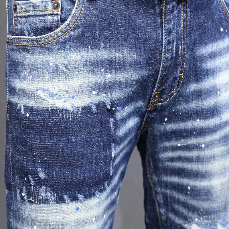 

Y2KHigh Street FashionY2K Jeans with Wrinkles, Elasticity, Slimming, Washed, Scratched, Painted, Blue Hip Hop Brand Pants, Ho