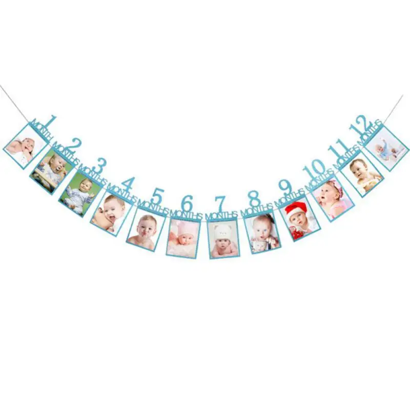 Birthday Baby One Year 12 Months Photo Banner Baby Boy Girl 1 Year Birthday Party Decor Photo Garlands Baby First Birthday Party