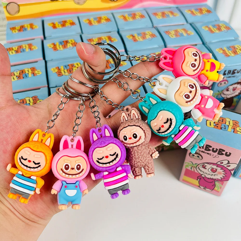 Labubu Series Blind Box Keychain, PVC Butter, Kawaii Cartoon, Mystery Bag, Pendant Toy, Fashion, Cute, Hot, en stock, 24pcs