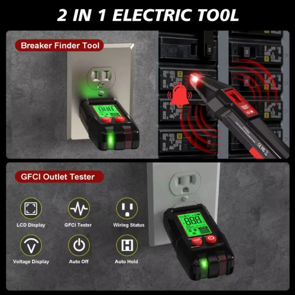 Handheld Receiver Circuit Breaker Finder Automatic Detection Branch Line Review GFCI Check Digital Display for US Plug