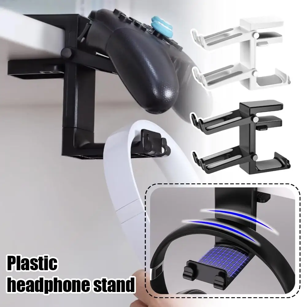 New Controller Headphone Stand For Desk 2 Gamepad Hangers 360° Rotating Headphone Holder Adjustable Clamp-on UnderDesk Hook T9K7