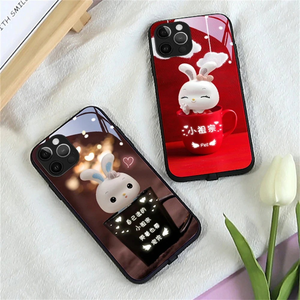 2024 Lucky Bunny Led Colorful Light Phone Case Call Flash Cover   For XiaoMi 13 12 11 Pro Ultra RedMi K60 K50 Poco F3 F4 F5