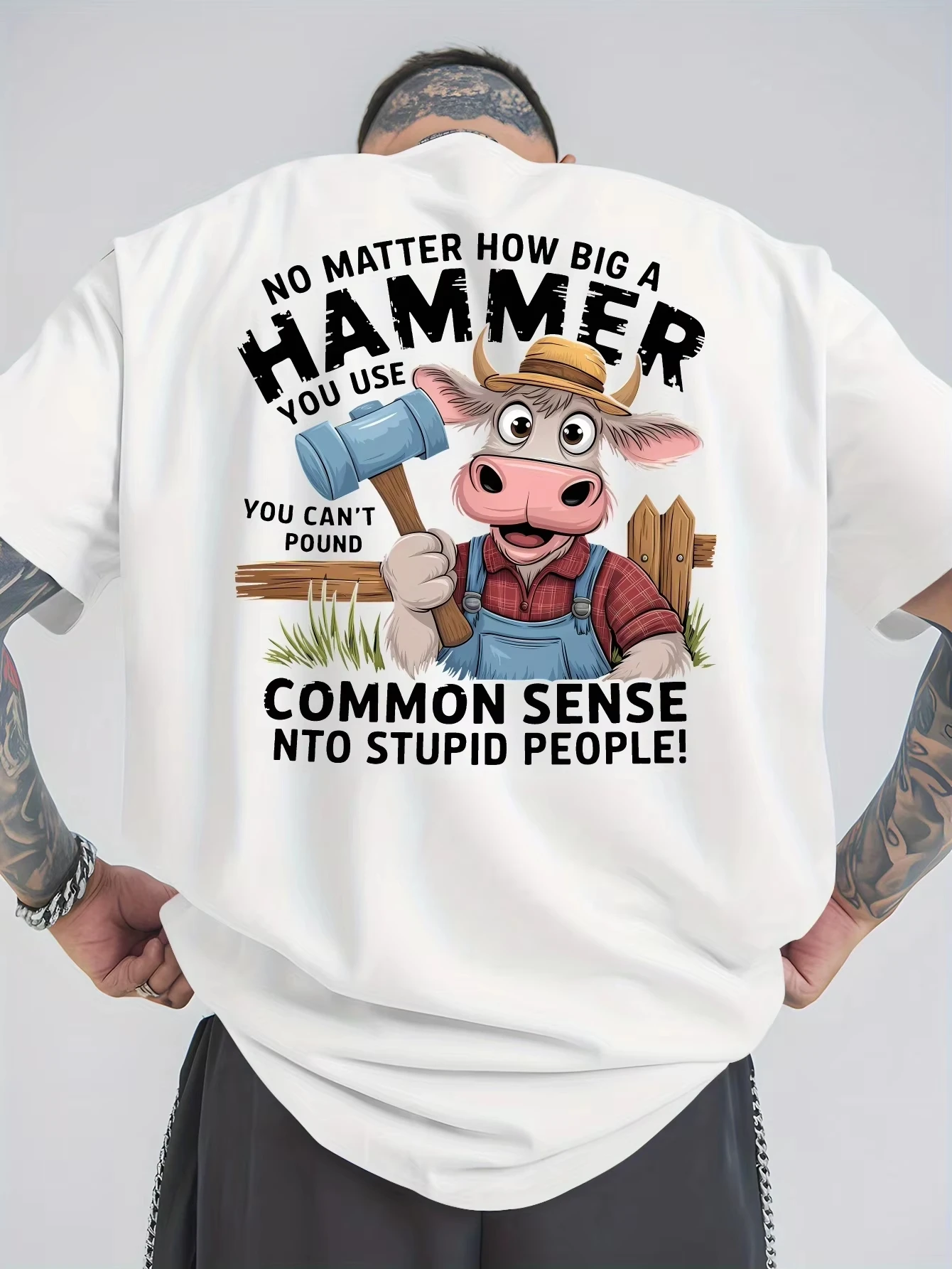 Unisex T‑shirt Funny Farmer Cow Hammer Sarcastic Quote Graphic Tee Crew Neck Short Sleeve Humor Farm Casual Streetwear Top