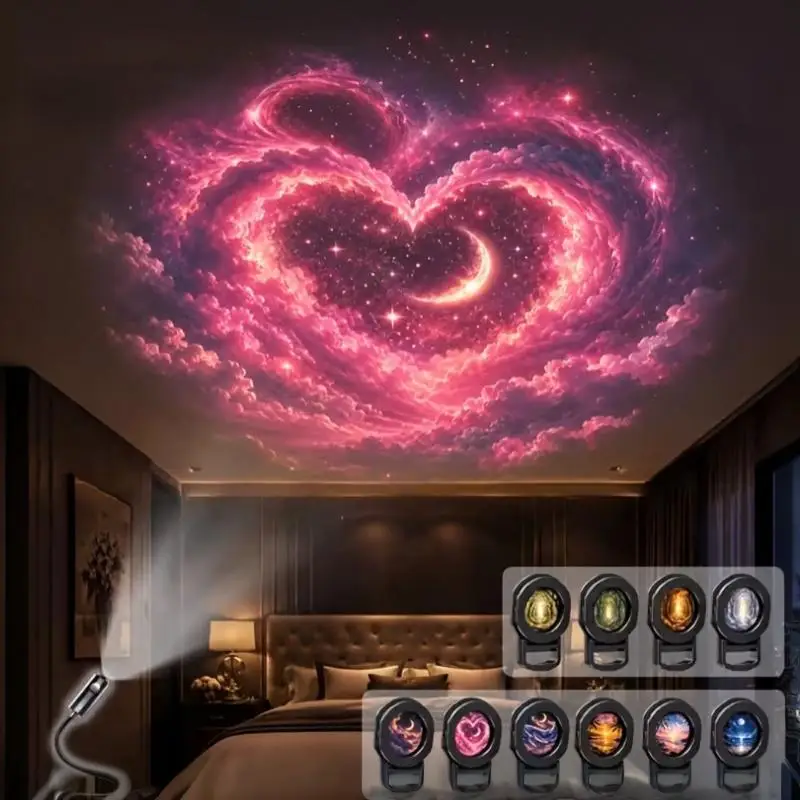 360 Rotating HD USB Projection Lamp Creative Healing Scenery Pattern Projector for Bedroom Home Interior Decoration