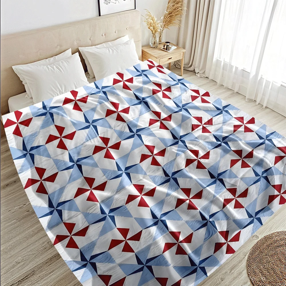 Red white and blue windmill pattern Flannel printed blanket suitable for all seasons suitable for living room office sofa travel