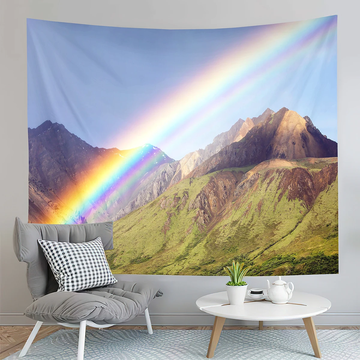 Rainbow After Rain Tapestry Golden Fields Tapestry Natural Landscape Tapestry Aesthetic Home Tapestries for Living Room Bedroom