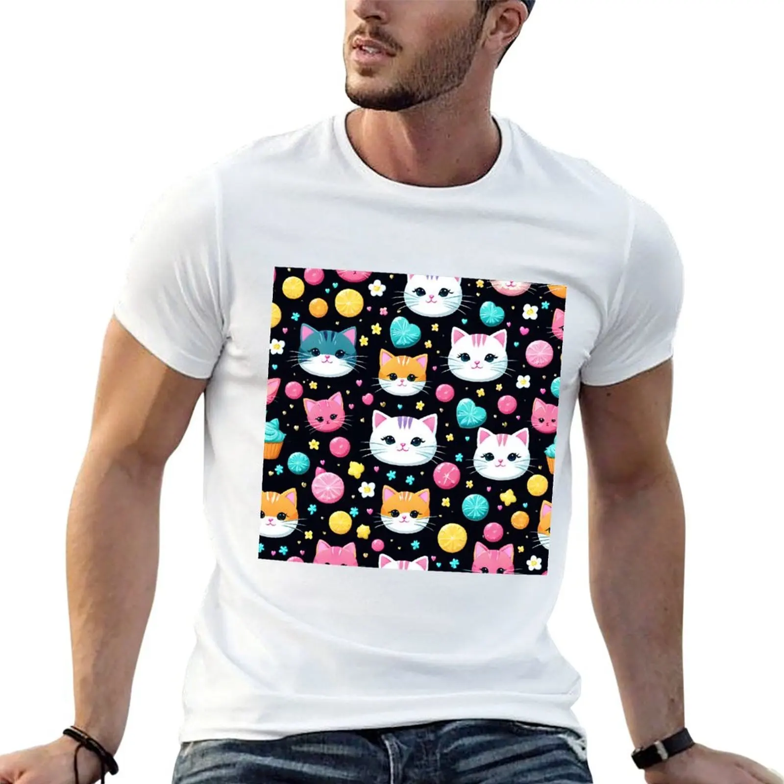 

oversize shirt Kawaii man Pattern T-Shirt t t t plain anime designer shirt Cat shirts man
