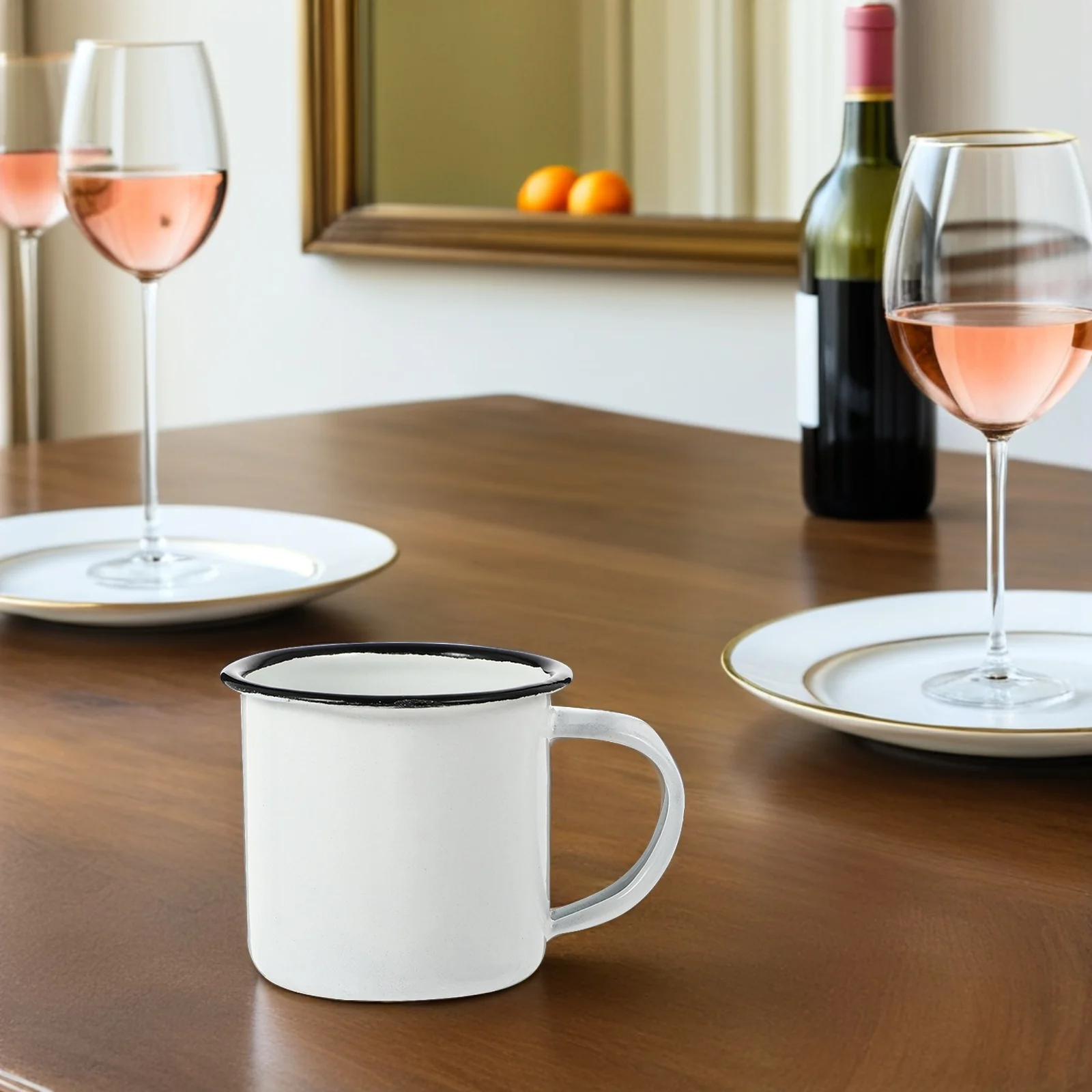 2Pcs Enamel Coffee Mug Classic Handheld Drinkware for Tea Water Juice Smoothie Office Desk Stable Non Slip Base Design