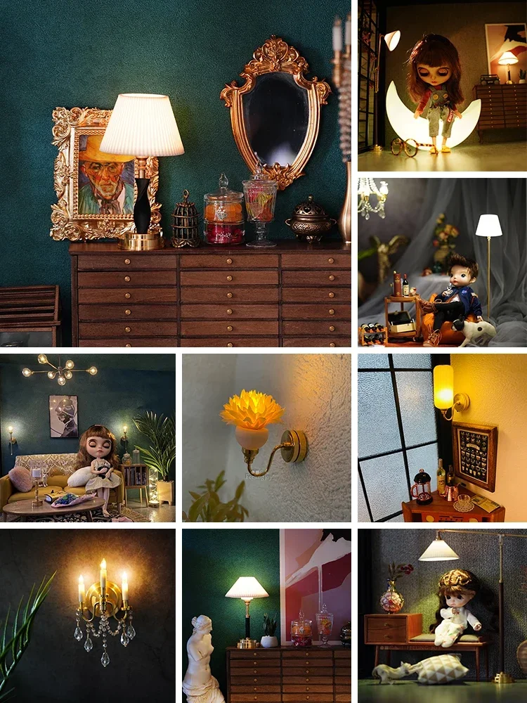 Dollhouse Mini pendant lights Accessories Mini Floor lamp Crystal lamp holder miniature wall lamp miniature bedroom accessories
