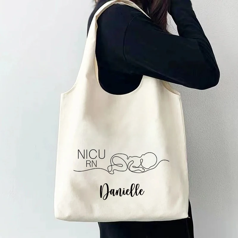 NICU RN Personalized Name Handbag Simple Large Capacity Tote Bag Organizer Eco-friendly Reusable Shopping Bags Custom Nurse Gift