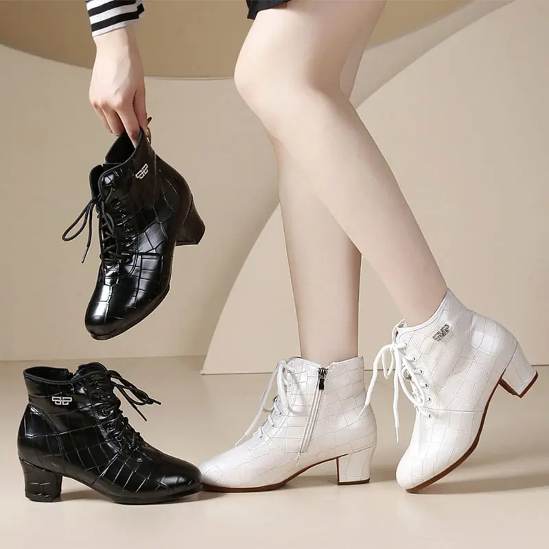 

High Top Latin Dance Shoes Women Black Salsa Jazz Dancing Boots Shoe Heel 3.5cm 5cm Outdoor Adult Woman Ballroom Dance Sneakers