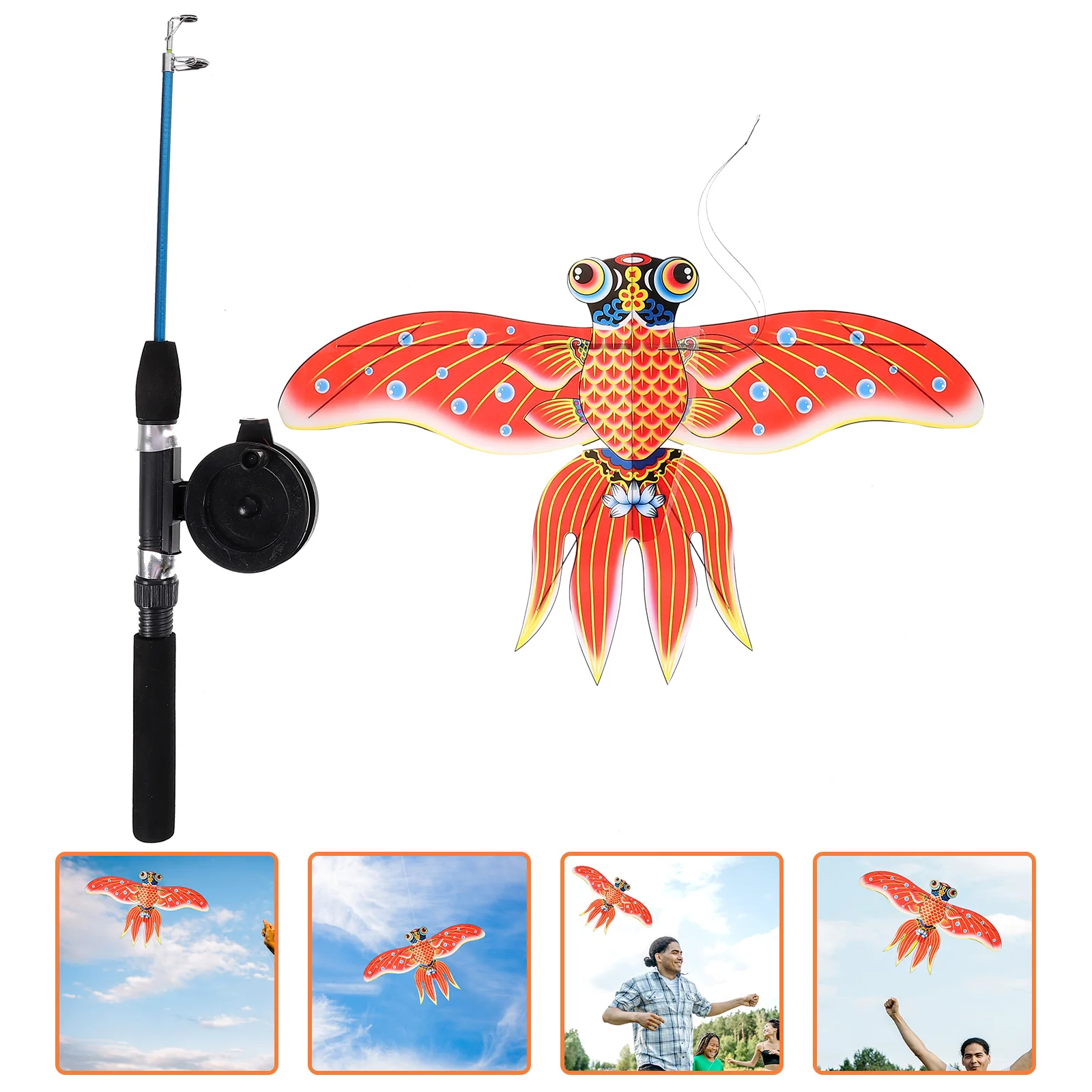 1 Set aquilone per bambini aquilone facile da far volare aquilone cartone animato all'aperto aquiloni per bambini con canna da pesca per spiaggia giocattoli all'aperto parco giardino