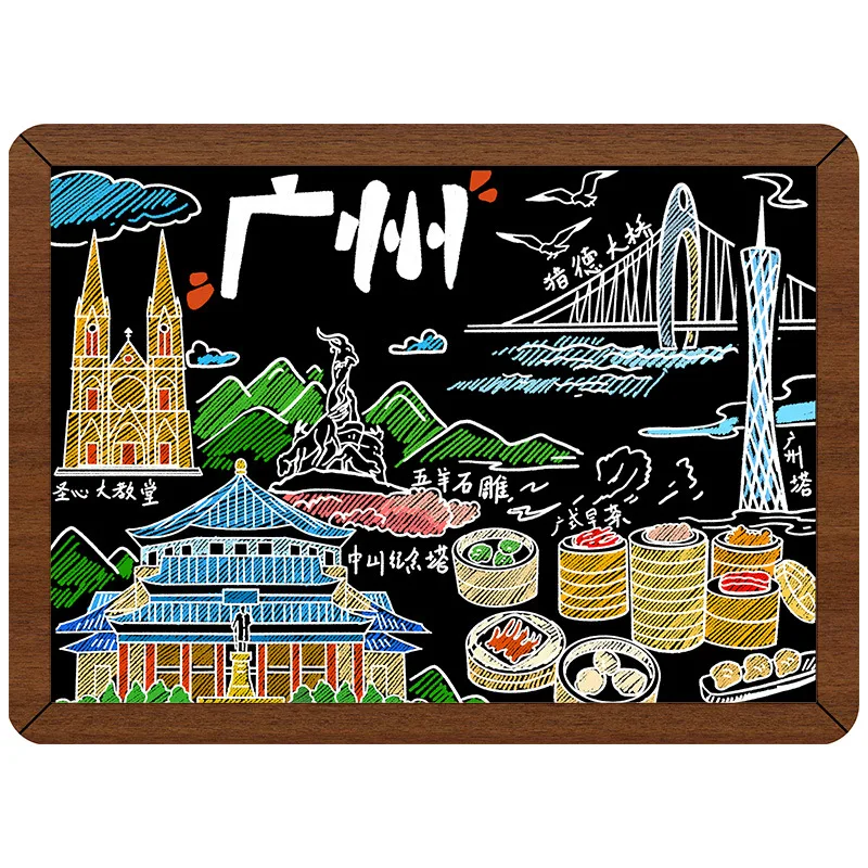 

guangzhou City scenery Wooden Chinoiserie Fridge Magnet sticker,Magnetic Creative Landmark Travel Souvenir ，refrigerator sticker