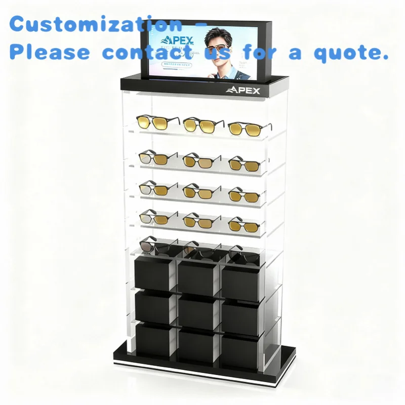 

Custom.APEX Изготовленная на заказ подставка для очков с зеркалом Современный новый дизайн Акриловые стеллажи для выставки товаров