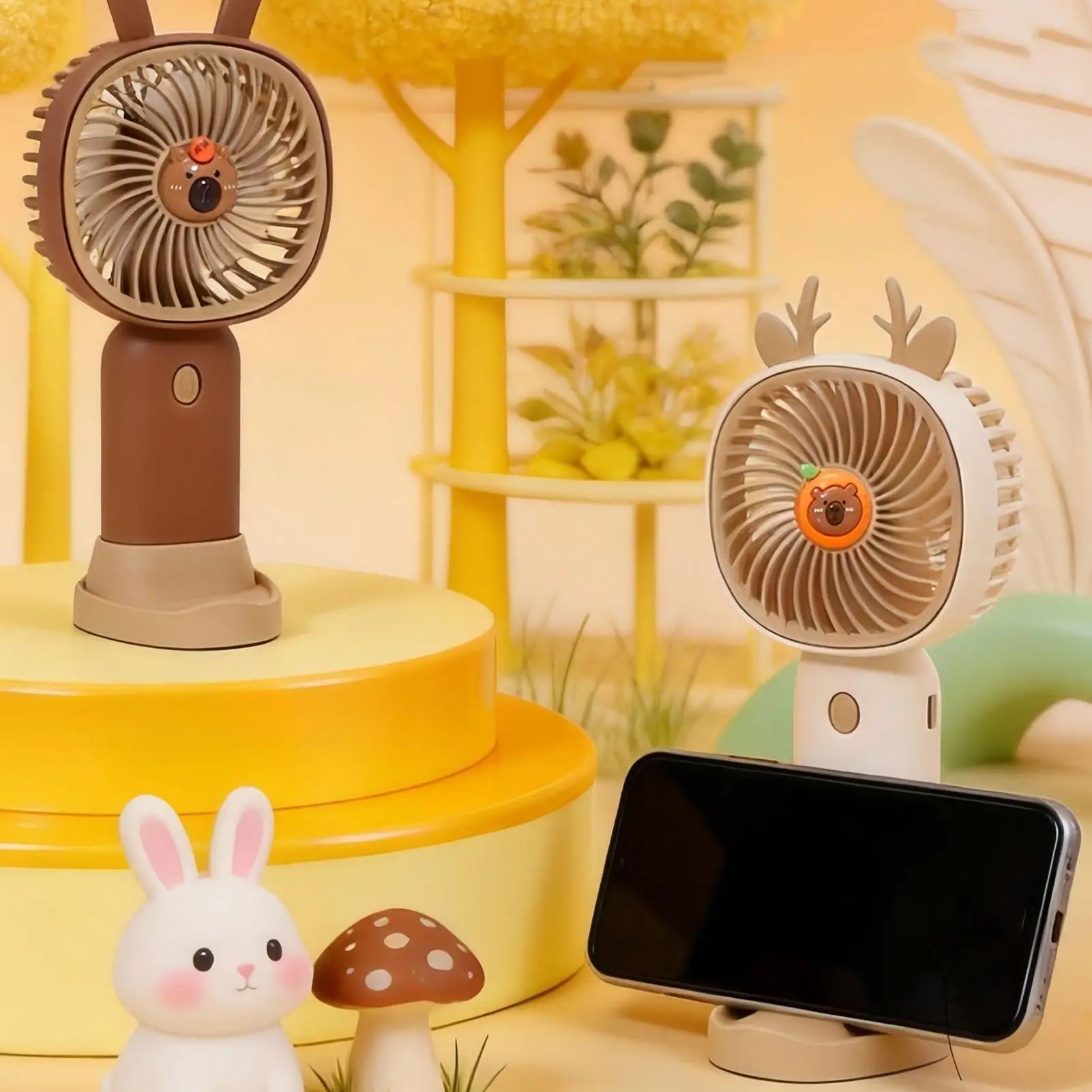 Mini Fan Electric Rechargeable 3-Speed Cartoon Appliance Electric Air Blower Portable Fan For Picnic School Commuting Beach Dorm