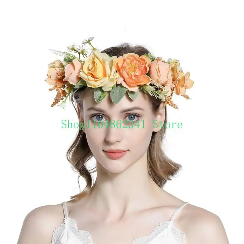 

652F Flower Headband Women Bohemian Flower Crown Wedding Floral Garland Headpiece Fabric Princess Headdresses