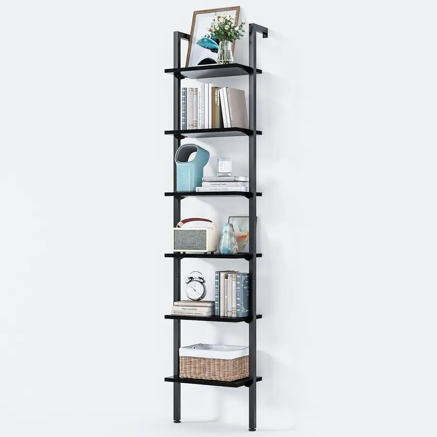 

6Tier Ladder Shelf, Book Shelf with Metal Frame, Bookcase for Living Room, Home Office, Kitchen amp Bedroom, Space Saving Frees