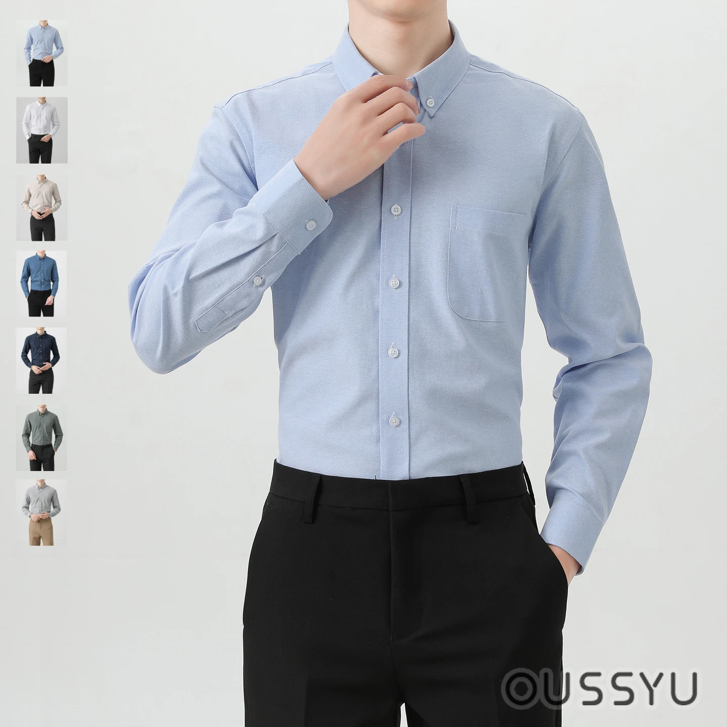 Men's Oxford Shirt Long Sleeve Business 100%Cotton Blend Spring Summer Anti-Wrinkle Iron-Free Work Commute Wear Casual Tops Man