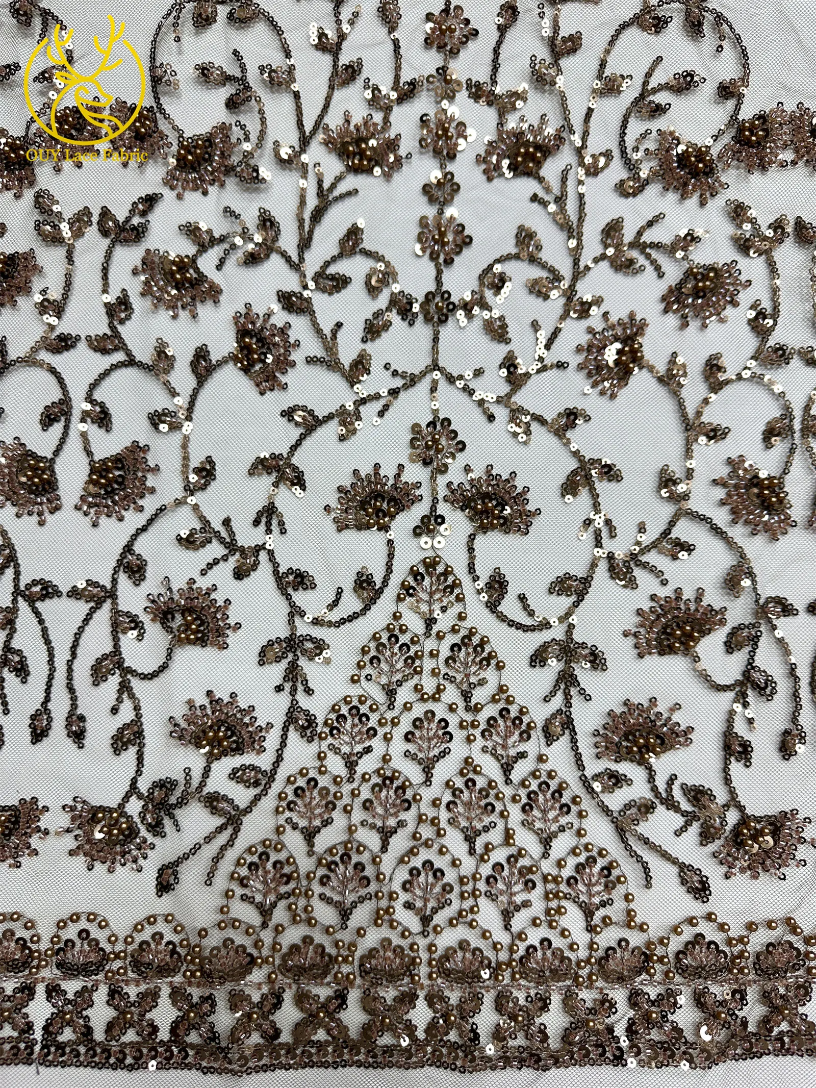 Afrikanischer Perlenstickerei-Spitzenstoff 2026 Hochwertiger Nigerianischer Pailletten-Spitzenstoff Französischer Braut-Hochzeits-Abendkleid-Nähstoff 5Y – Detail 8