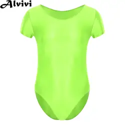 Men Glossy Bodysuit Swimwear Short Sleeve Solid Color High Cut Leotard Swimwsuit Bathing Suit Gymnastics Fitness Sportswear