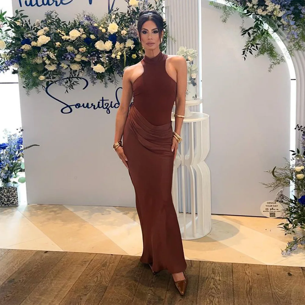 EINY ผู้หญิงหรูหรา CUT-OUT Ruched Maxi ชุดสีส้มเซ็กซี่ Halter คอ Backless High Slit BANDAGE PARTY Dresses ชุดวันเกิด