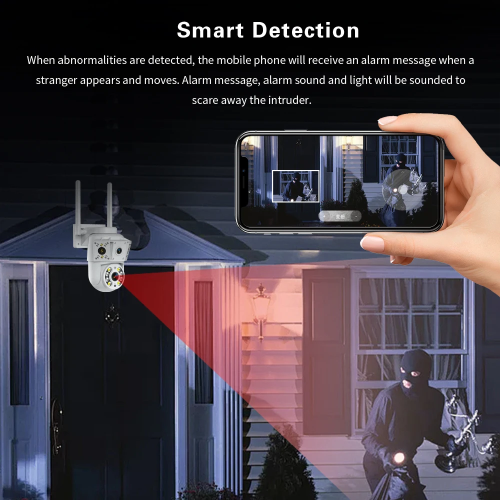 3 MP kabellose Überwachungskamera für den Innen- und Außenbereich, Fernglas mit mehreren Linsen, Zwei-Wege-Gegensprechanlage, Nachtsicht-Fernbedienung, Babyphone