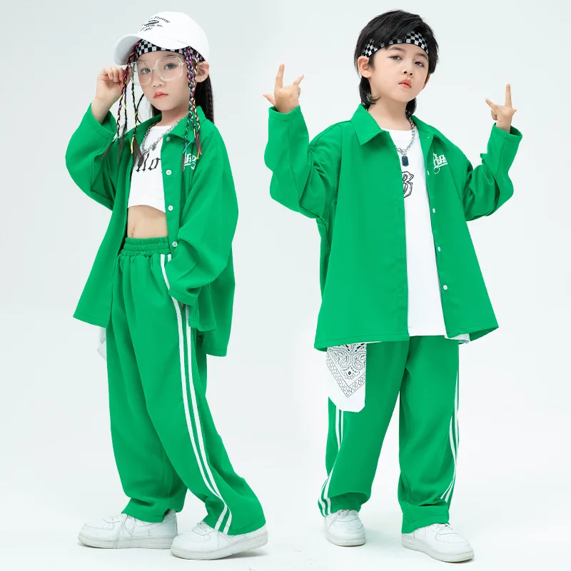 Children's Hip-hop Clothes Street Dance Clothing Autumn Kids Sets for Girls and Boys Jazz Performance Clothing 2023 Green Unique