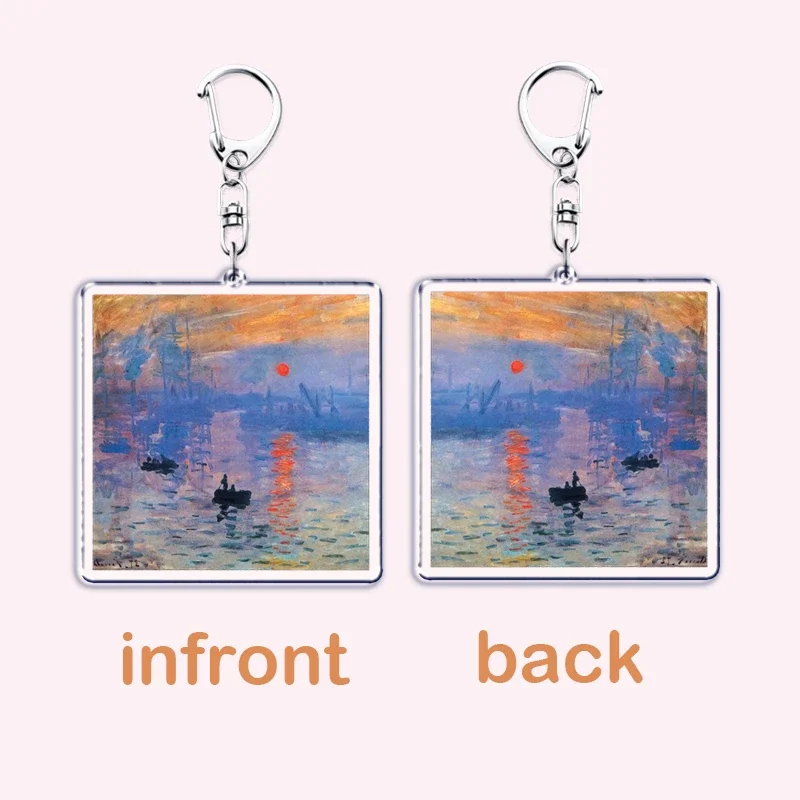 Hot Impressionism Art Keychain for Accessories Bag Van Gogh Monet Mona Lis Oil Painting Pendant Chain Ring Keyring Jewelry Gifts