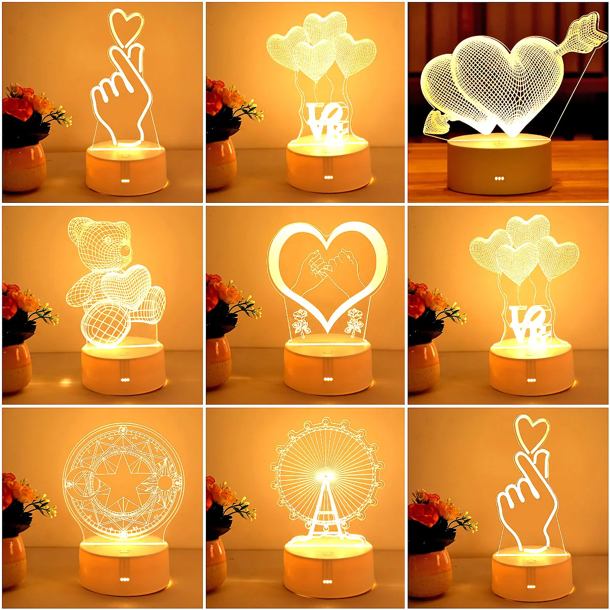 3D Acrylic USB Night Light, Elk Decorações de Natal para Casa, Xmas Tree, Guirlanda, Presente de Ano Novo, 2021