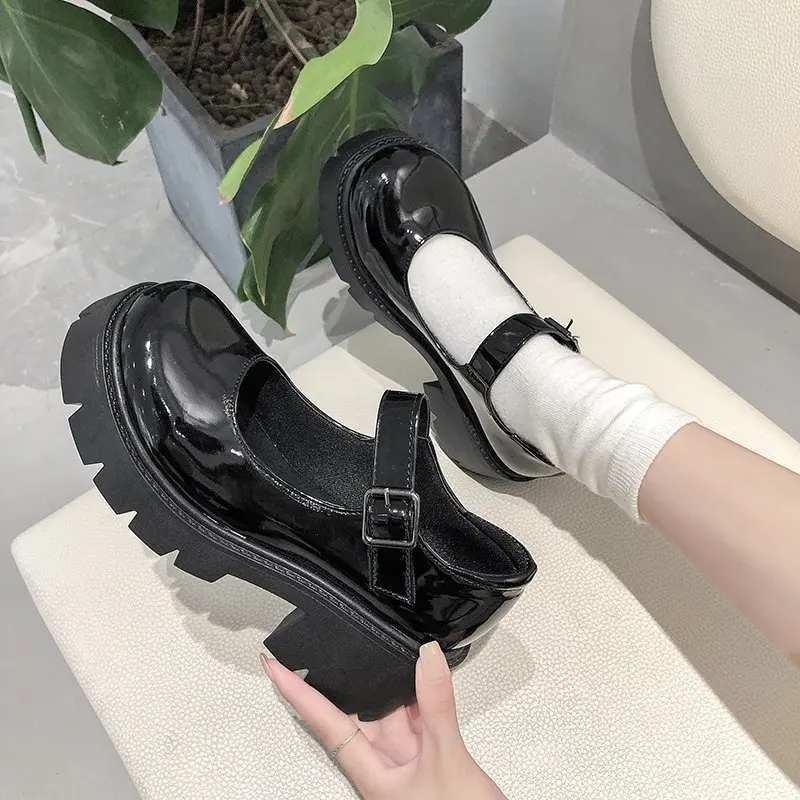 Black Vintage French Style Thick-Soled Mary Jane Shoes For Women, New In 2024 Summer - Matching With Skirt