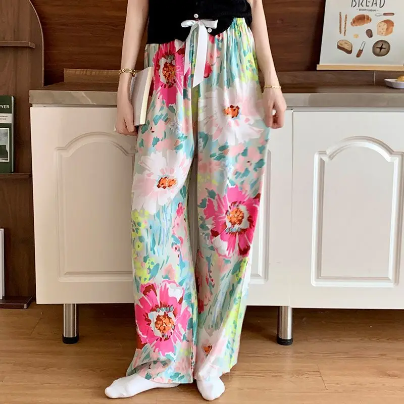 Sleep Bottoms Women's Summer Thin High-end 3D Three-dimensional Artificial Cotton Home Pants Casual Loose Cotton and Silk Pants