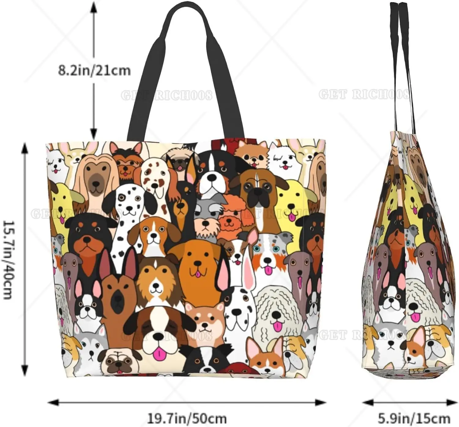 Cute Cartoon Dogs Shoulder Bag Large Reusable Eco-friendly Shopping Bags Portable Storage Handbag Anime Tote Bag Fashion