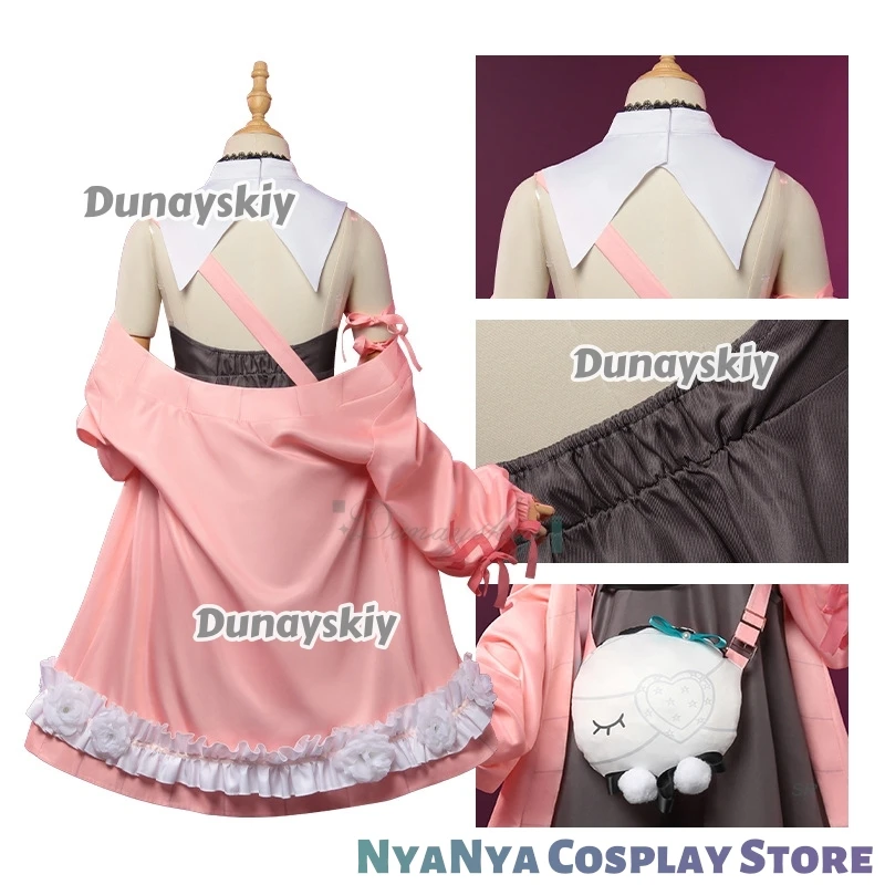 Disfraz Virtual Youtuber Allie ssiabrigo rosa vestido de Lolita bolso de hombro cola de oreja conjunto completo mujer traje de Carnaval de Halloween