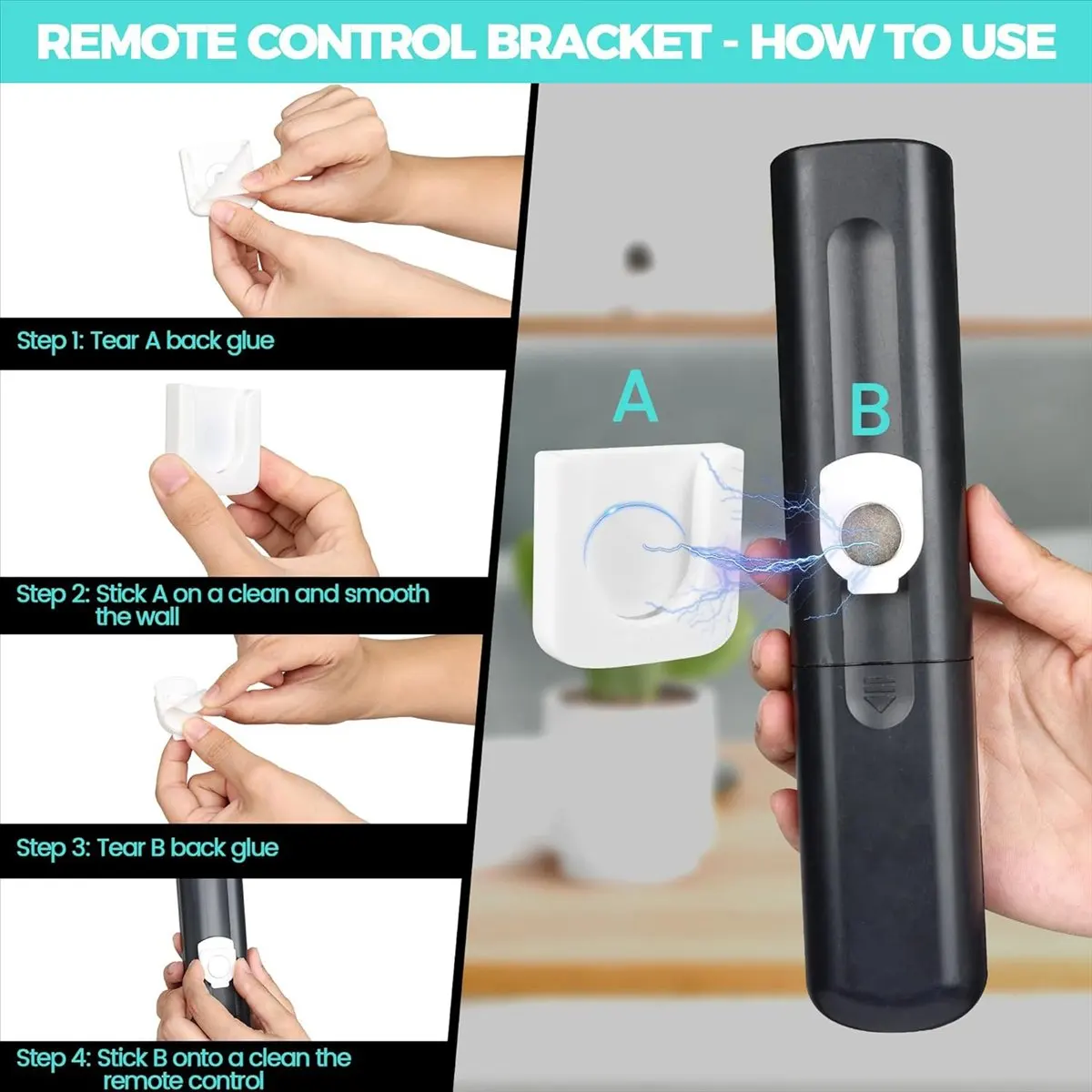 A24I Magnetic Remote Control Holder Wall Mount, 4 Pair Remote Control Organizers Storage Self-Adhesive TV Remote White