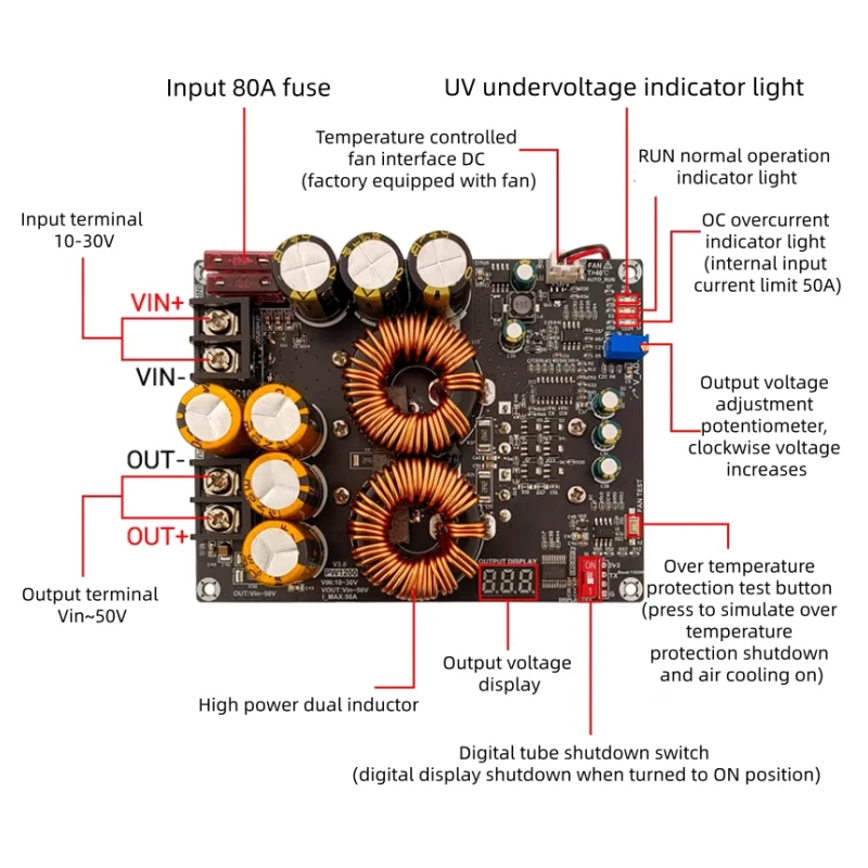 Módulo de potencia de refuerzo de alta corriente, 1200W, 50A, amplificador de audio de doble inductancia, fuente de alimentación dedicada PW1200
