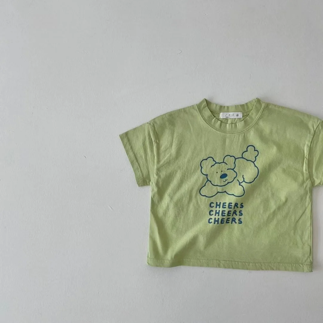 Camiseta de dibujos animados para bebé, Camisa de algodón con estampado de oso bonito, ropa de manga corta para niño y niña de 0 a 24 meses, novedad