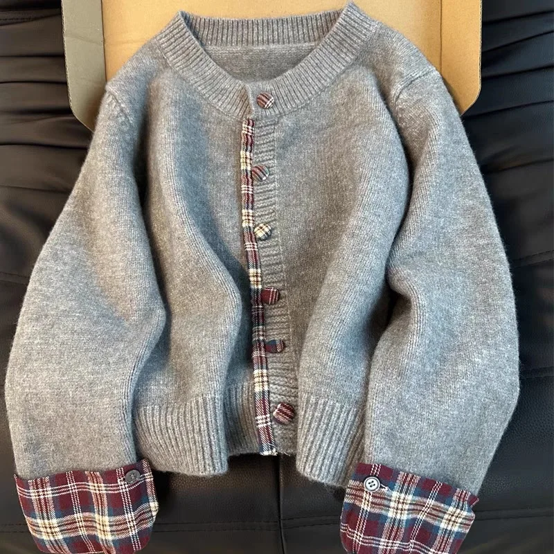 

Women Cardigan Sweaters Coats Round Neck Jackets Full Sleeve Jumpers Y2k Streetwear Elegant Knit Open Stith Casual Loose 2026