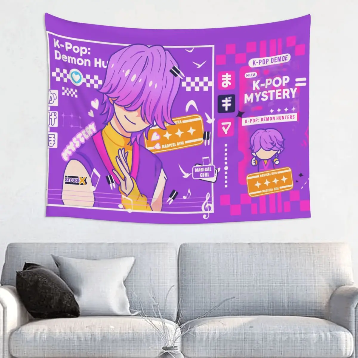 

K-POP Demon Hunters Tapestry Wall Hanging Print Fabric Tapestry INS Wall Blanket Dorm Decor Yoga Mat