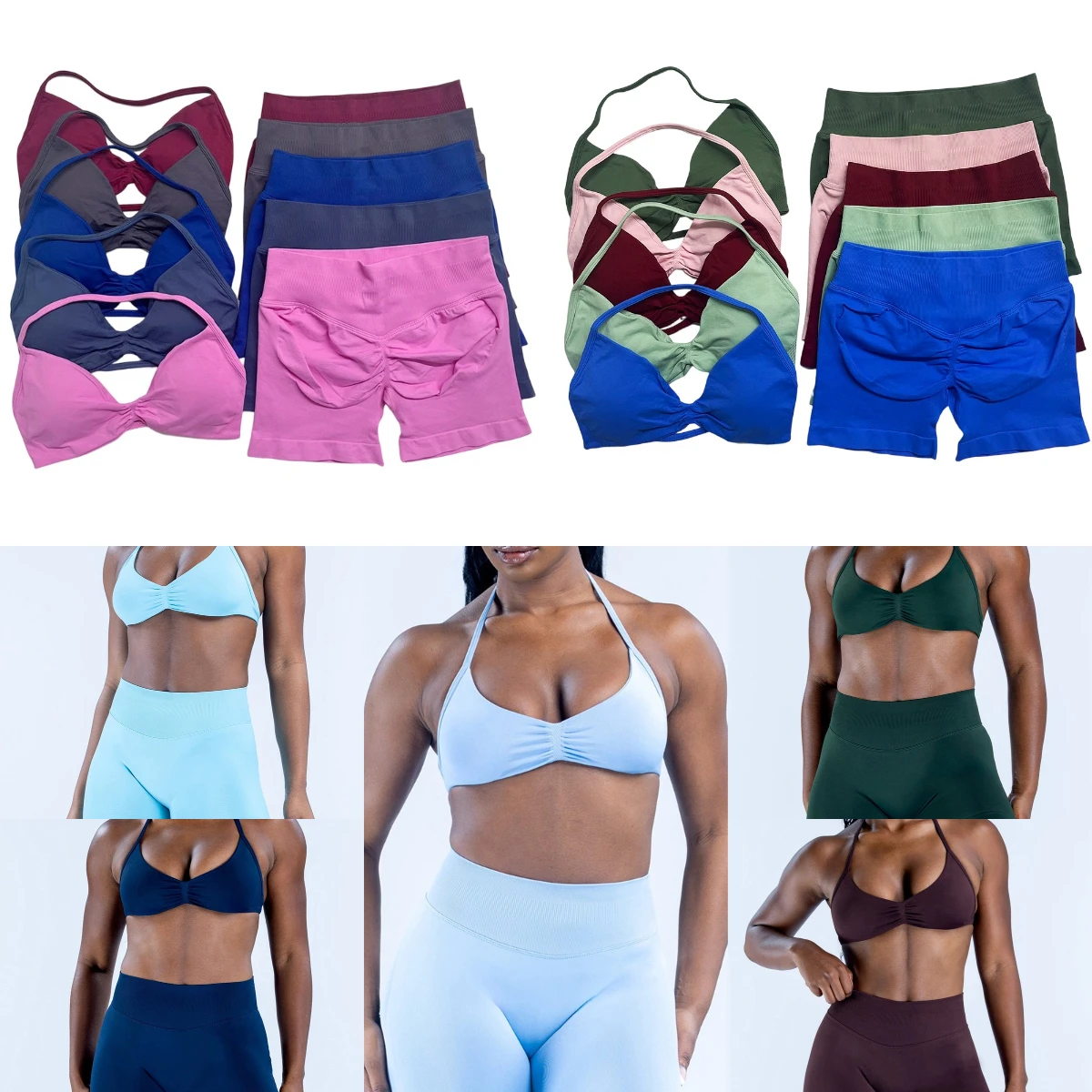 Ensemble de sport DF Impact 2 pièces pour femme, comprenant un haut de soutien-gorge de yoga à bretelles et un short de sport froncé, ensemble de fitness sans couture