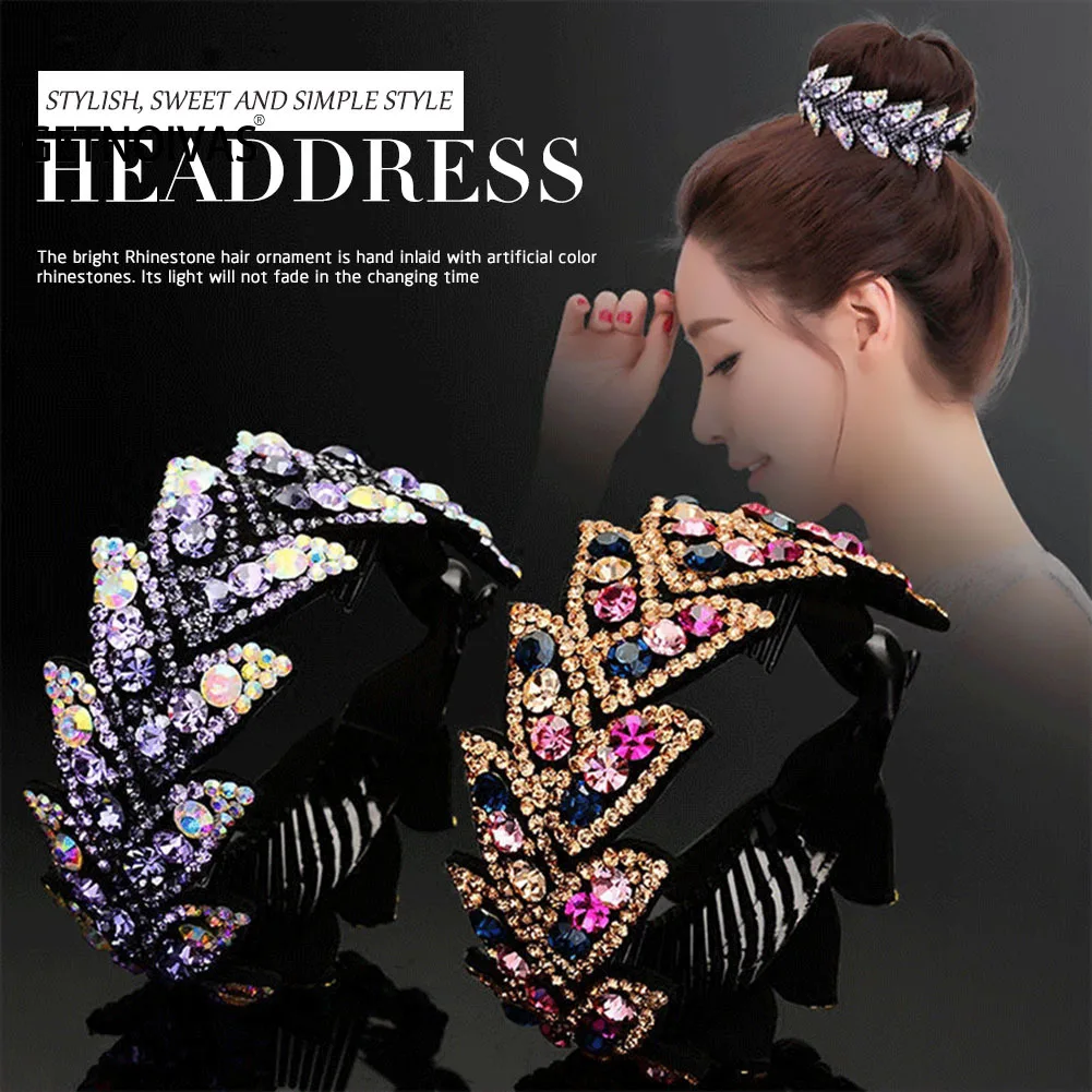 Women Elegant Crystal Hair Clips Hair Bun Maker Holder Colorful Rhinestone Bird Nest Hair Comb Clamps Secure Grip Headwear SL