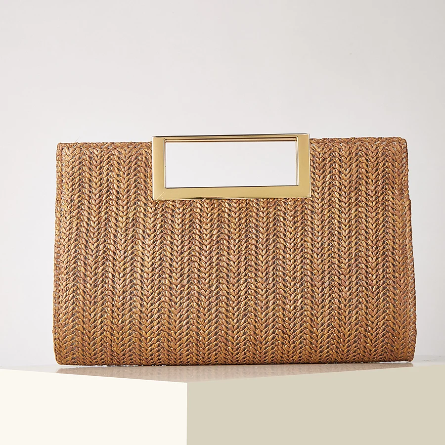 

Женская соломенная сумка-клатч с квадратными плетеными цепочками, сумка через плечо, повседневная сумка для вечеринок, сумка-конверт