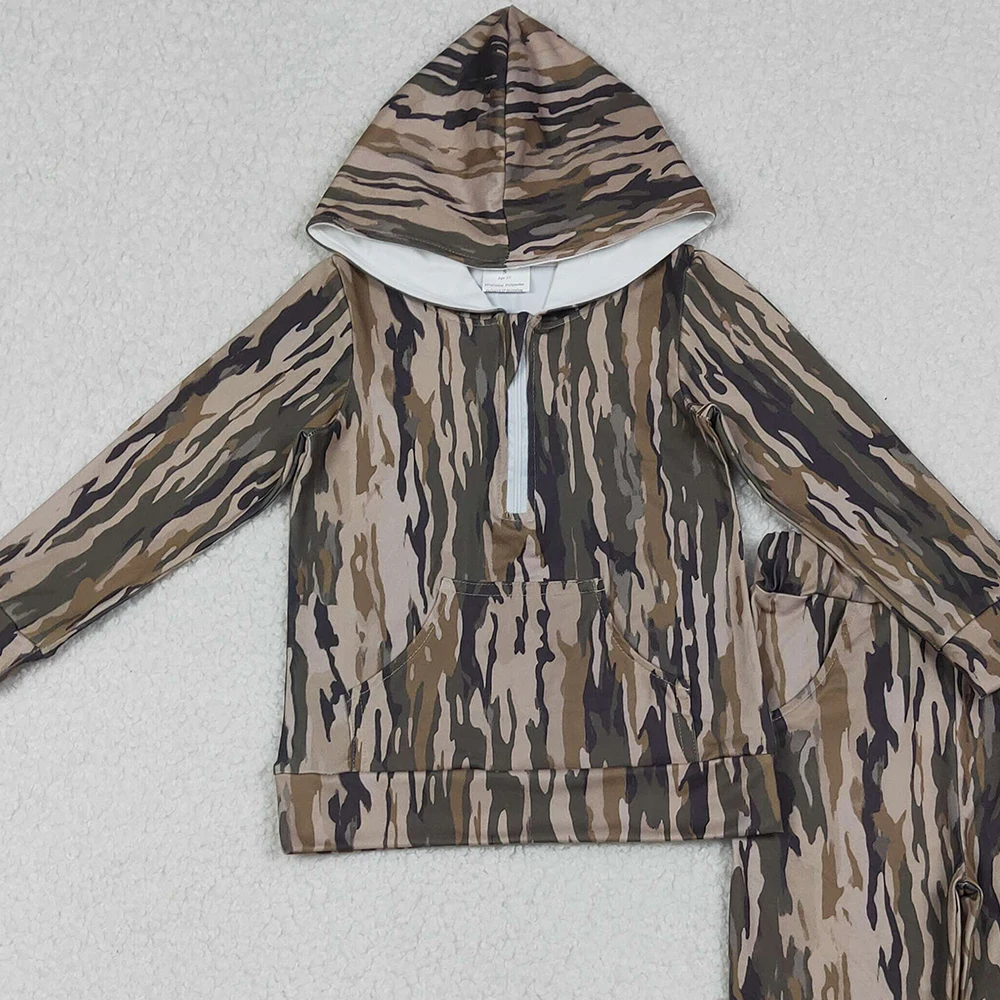 طقم هوديي وسروال بغطاء للرأس ومموه بالزيتون للأطفال الصغار مع جيوب على الطراز الجنوبي ملابس صيد للأطفال #2